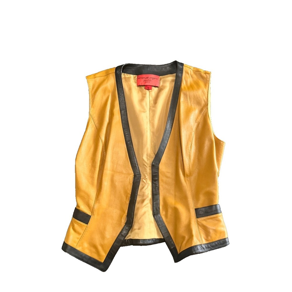emanuel ungaro parallèle vintage vest 8 yellow mustard Leather  Missing buttons